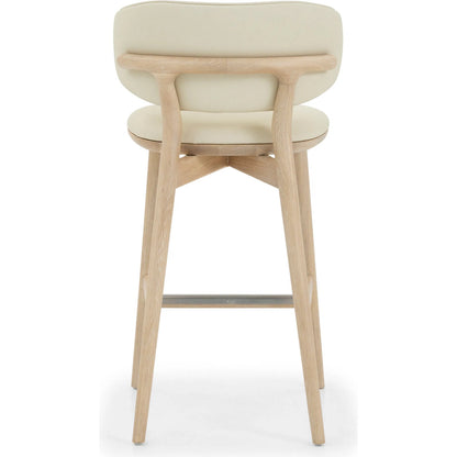 Soren Counter Stool by Interlude Home. Made from oak, vegan leather, metal in a transitional style.