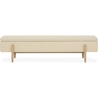 Brynn Storage Bench by Interlude Home in saddle, acorn. Made from oak, vegan leather in a transitional style.