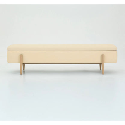 Brynn Storage Bench by Interlude Home in saddle, acorn. Made from oak, vegan leather in a transitional style.
