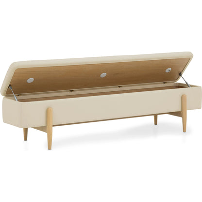 Brynn Storage Bench by Interlude Home in saddle, acorn. Made from oak, vegan leather in a transitional style.