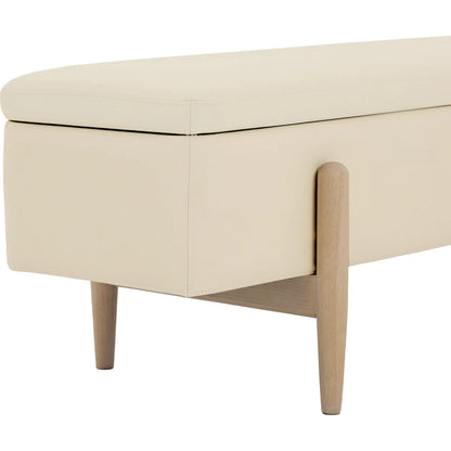 Brynn Storage Bench by Interlude Home in saddle, acorn. Made from oak, vegan leather in a transitional style.