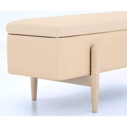 Brynn Storage Bench by Interlude Home in saddle, acorn. Made from oak, vegan leather in a transitional style.