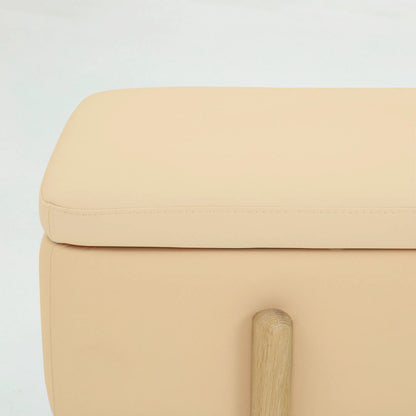 Brynn Storage Bench by Interlude Home in saddle, acorn. Made from oak, vegan leather in a transitional style.