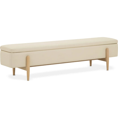 Brynn Storage Bench by Interlude Home in saddle, acorn. Made from oak, vegan leather in a transitional style.
