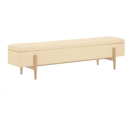 Brynn Storage Bench by Interlude Home in saddle, acorn. Made from oak, vegan leather in a transitional style.