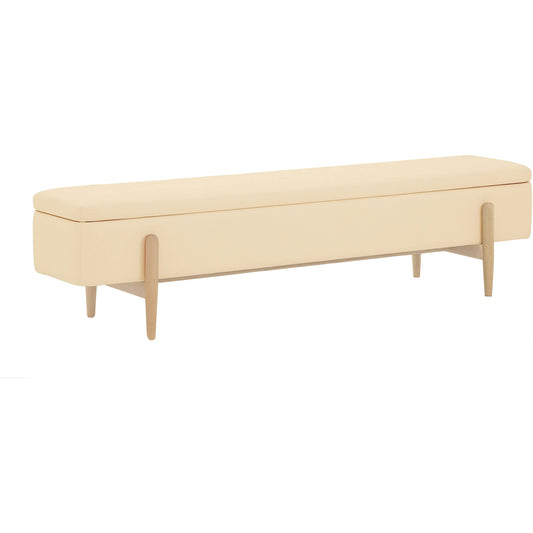 Brynn Storage Bench by Interlude Home in saddle, acorn. Made from oak, vegan leather in a transitional style.