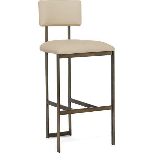 Landon II Bar Stool by Interlude Home in antique bronze, cream latte. Made from stainless steel, vegan leather in a transitional style.