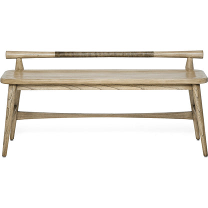 Madeira Bench by Interlude Home. Made from sunkai wood, leather in a traditional style.