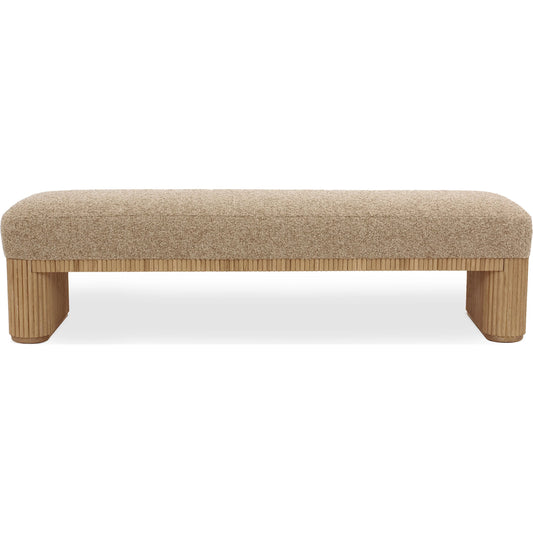 Laurel Grand Bench by Interlude Home in saddle, finch. Made from oak, fabric in a transitional style.