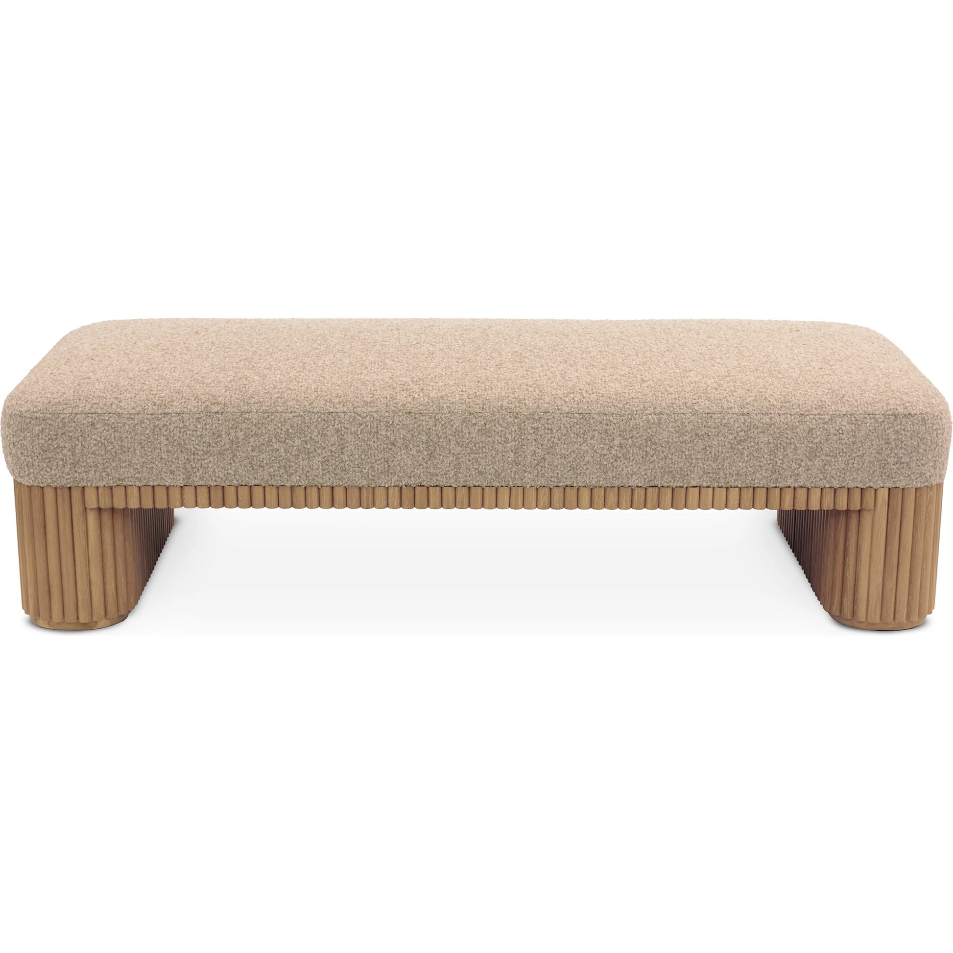 Laurel Bench by Interlude Home in saddle, finch. Made from oak, fabric in a transitional style.
