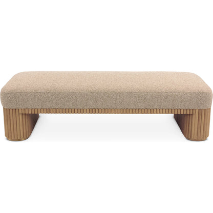 Laurel Bench by Interlude Home in saddle, finch. Made from oak, fabric in a transitional style.