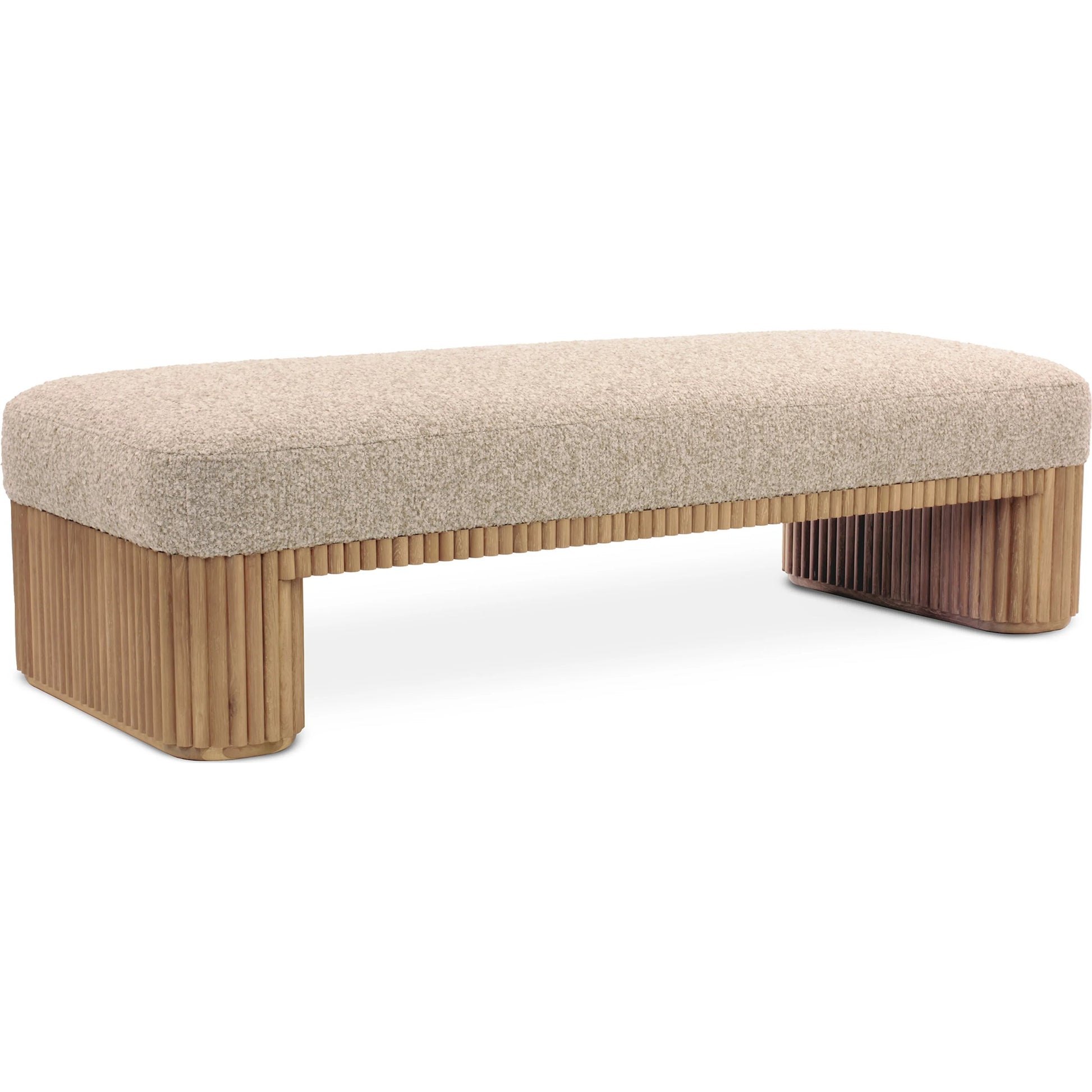 Laurel Bench by Interlude Home in saddle, finch. Made from oak, fabric in a transitional style.
