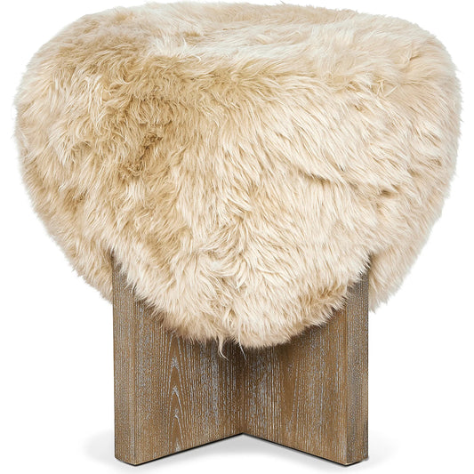 Brooks Stool by Interlude Home in autumn brown, morel taupe. Made from ash, tibetan lambskin in a eclectic & global style.