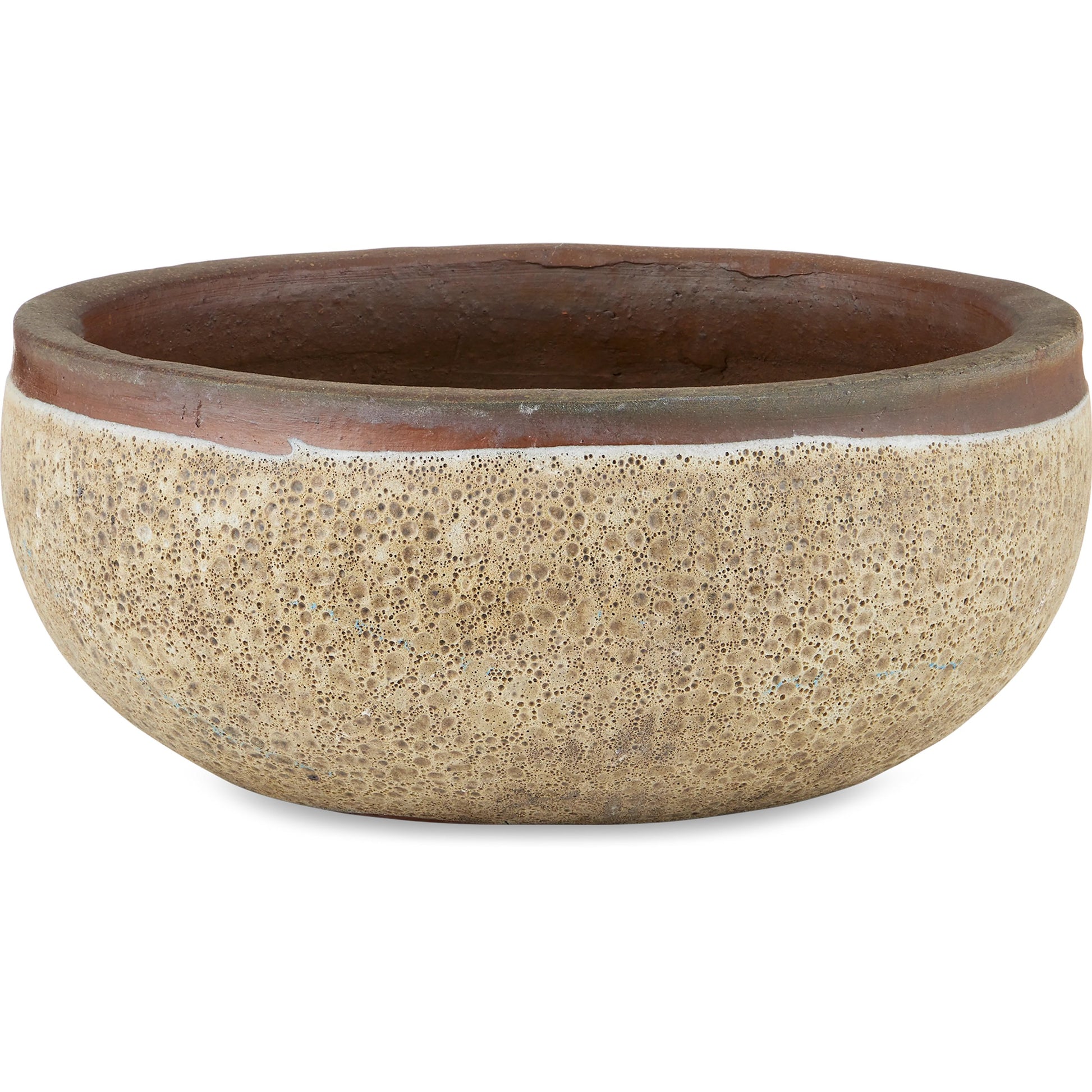 Lyra Beige Planter by Currey and Company in reactive cream. Made from ceramic in a modern style.