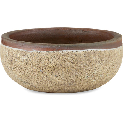 Lyra Beige Planter by Currey and Company in reactive cream. Made from ceramic in a modern style.