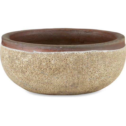 Lyra Beige Planter by Currey and Company in reactive cream. Made from ceramic in a modern style.