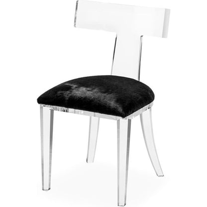 Tristan Klismos Chair by Interlude Home in clear, long curly ivory. Made from acrylic, sheep skin in a modern style.