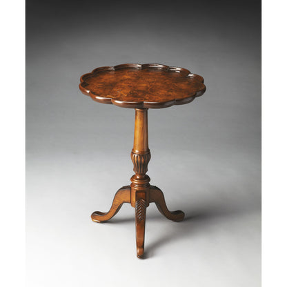 Dansby Pedestal Table by Butler Specialty Company. Made from rubberwood: 50%, oak veneers: 25%, mdf: 20%, resin: 5% in a traditional style.