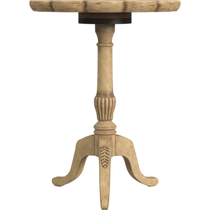 Dansby Pedestal Accent Table by Butler Specialty Company in beige and antique beige. Made from rubberwood: 50%, oak veneers: 25%, mdf: 20%, resin: 5% in a cottage & farmhouse style.