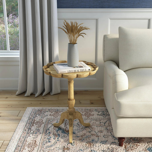 Dansby Pedestal Accent Table by Butler Specialty Company in beige and antique beige. Made from wood solids, resin, wood veneers in a cottage & farmhouse style.
