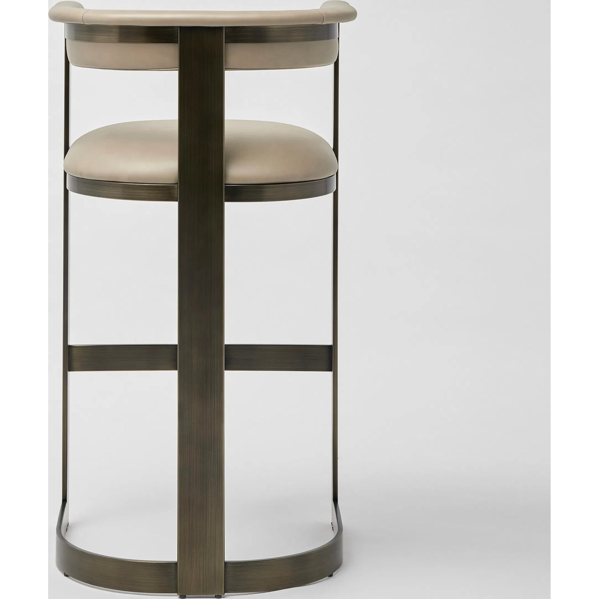 Darcy II Bar Stool by Interlude Home in buff cream and polished brass. Made from stainless steel, leather in a modern style.