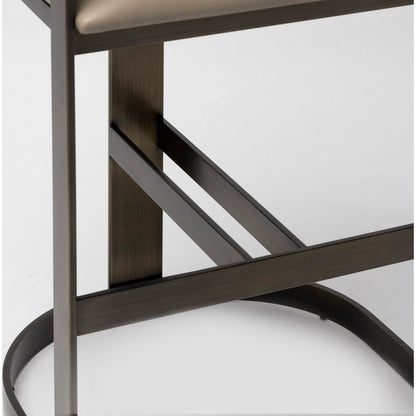Darcy II Bar Stool by Interlude Home in buff cream and polished brass. Made from stainless steel, leather in a modern style.