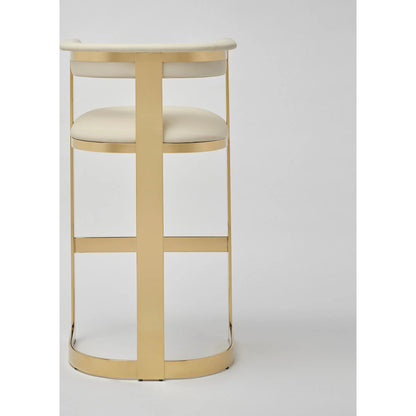 Darcy II Bar Stool by Interlude Home in buff cream and polished brass. Made from stainless steel, leather in a modern style.