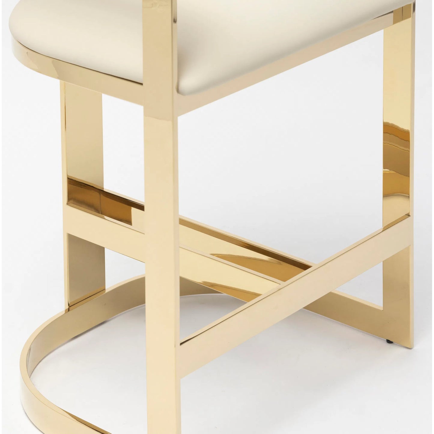 012 SI-2256471 | Closeup | Darcy II Bar Stool by Interlude Home in buff cream and polished brass. Made from stainless steel, leather in a modern style.