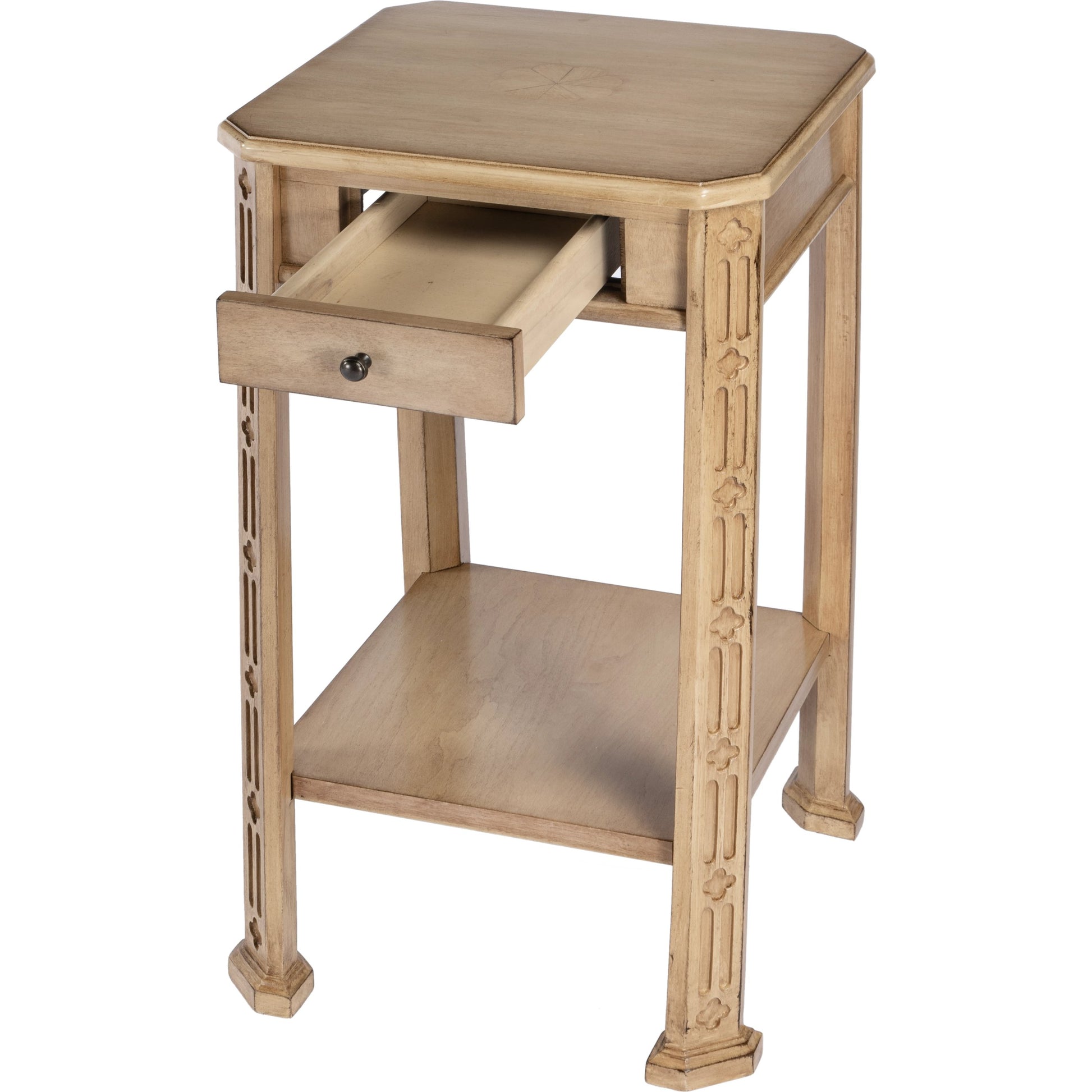 Moyer Side Table with Storage by Butler Specialty Company in beige and antique beige. Made from rubberwood solids, mdf, cherry and maple veneers in a cottage & farmhouse style.