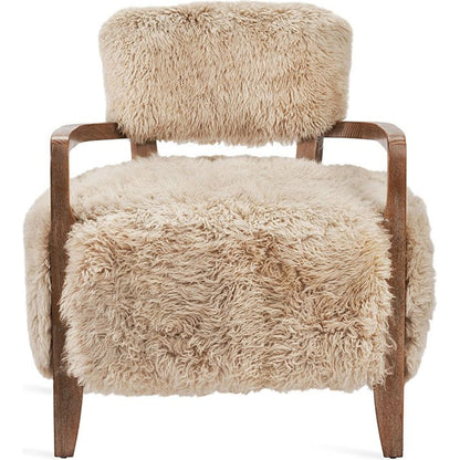 Royce Lounge Chair by Interlude Home in autumn brown, morel taupe. Made from wood, tibetan lamb skin in a rustic style.