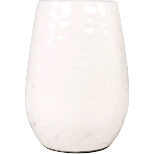White Textured Vase by Zentique in partially glazed off-white. Made from ceramic in a transitional style.