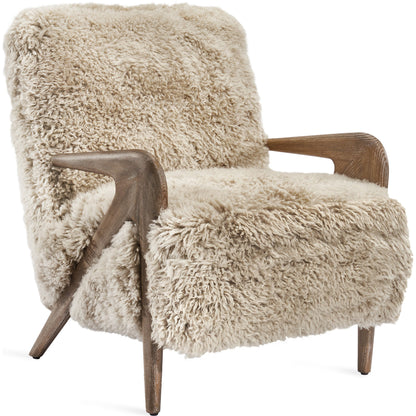 Angelica Lounge Chair by Interlude Home in morel taupe. Made from ash, tibetan lambskin in a modern style.