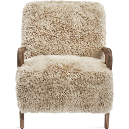 Angelica Lounge Chair by Interlude Home in morel taupe. Made from ash, tibetan lambskin in a modern style.