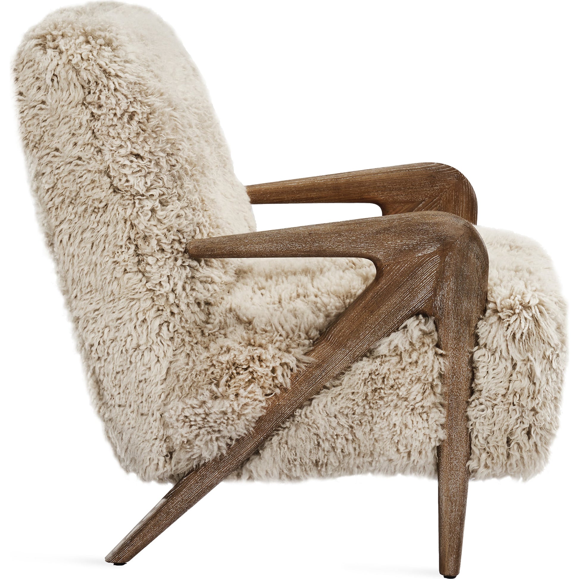 Angelica Lounge Chair by Interlude Home in morel taupe. Made from ash, tibetan lambskin in a modern style.