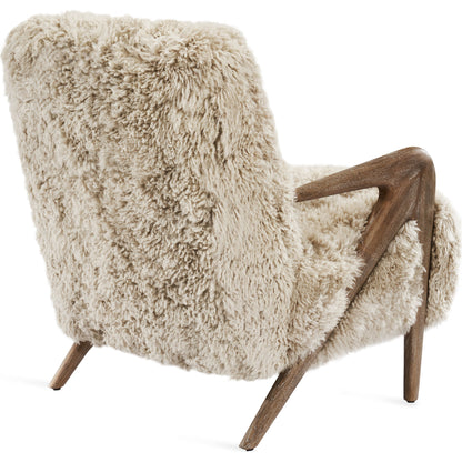 Angelica Lounge Chair by Interlude Home in morel taupe. Made from ash, tibetan lambskin in a modern style.