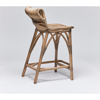 Naples Counter Stool by Interlude Home in warm taupe. Made from rattan in a cottage & farmhouse style.