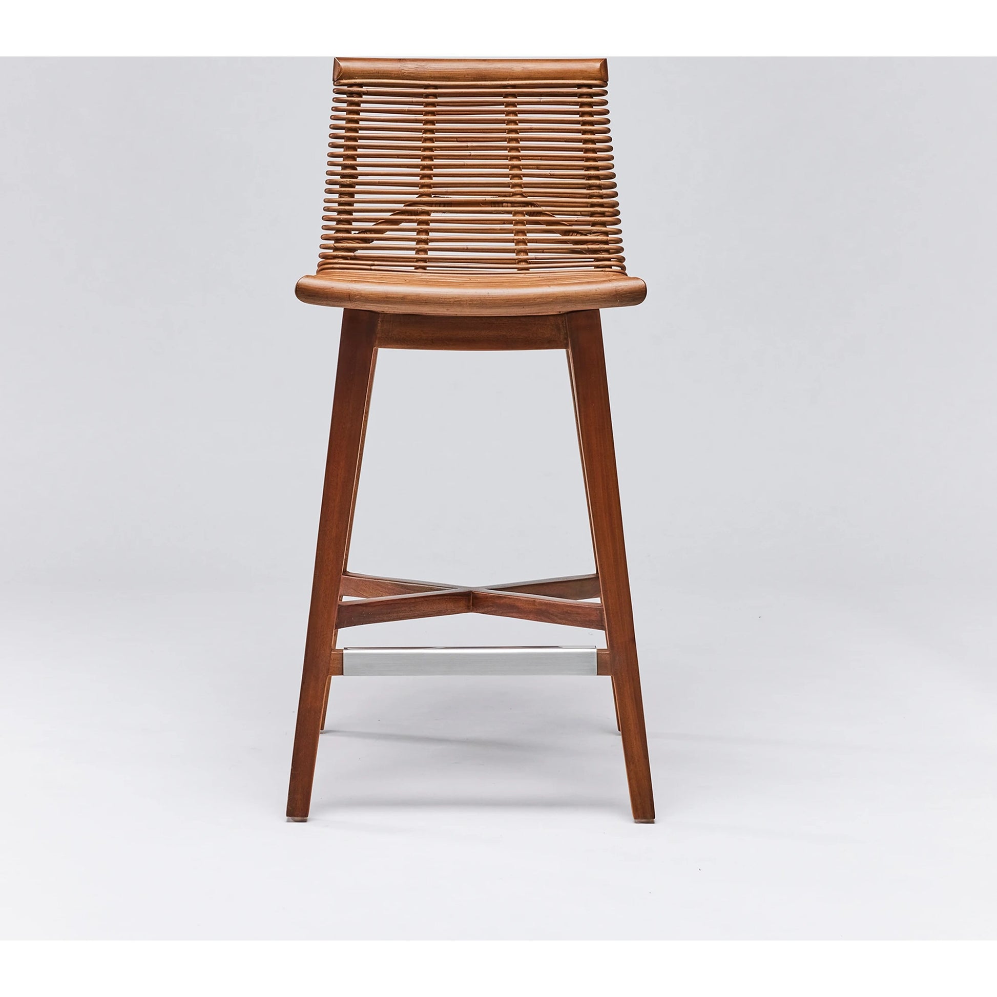 Sanibel Counter Stool by Interlude Home in narragansett grey. Made from rattan, mahogany in a cottage & farmhouse style.