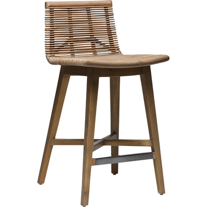 Sanibel Counter Stool by Interlude Home in narragansett grey. Made from rattan, mahogany in a cottage & farmhouse style.