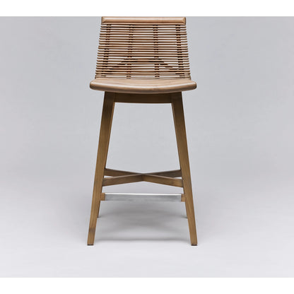 Sanibel Counter Stool by Interlude Home in narragansett grey. Made from rattan, mahogany in a cottage & farmhouse style.