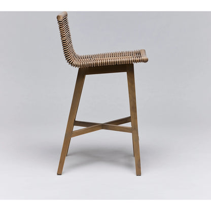 Sanibel Counter Stool by Interlude Home in narragansett grey. Made from rattan, mahogany in a cottage & farmhouse style.
