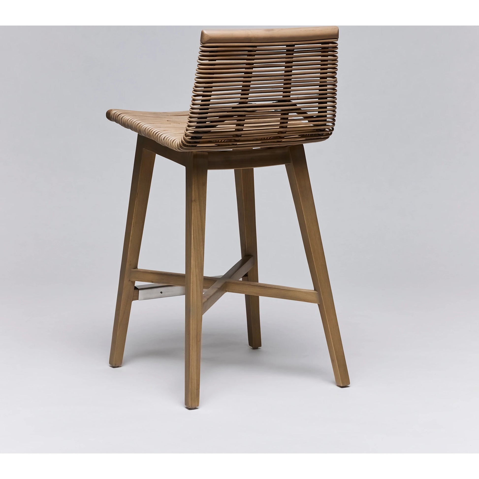 Sanibel Counter Stool by Interlude Home in narragansett grey. Made from rattan, mahogany in a cottage & farmhouse style.