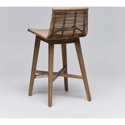 Sanibel Counter Stool by Interlude Home in narragansett grey. Made from rattan, mahogany in a cottage & farmhouse style.