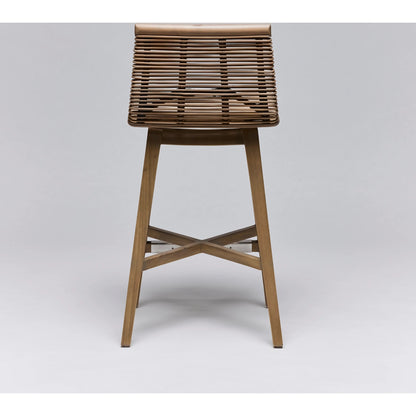 Sanibel Counter Stool by Interlude Home in narragansett grey. Made from rattan, mahogany in a cottage & farmhouse style.