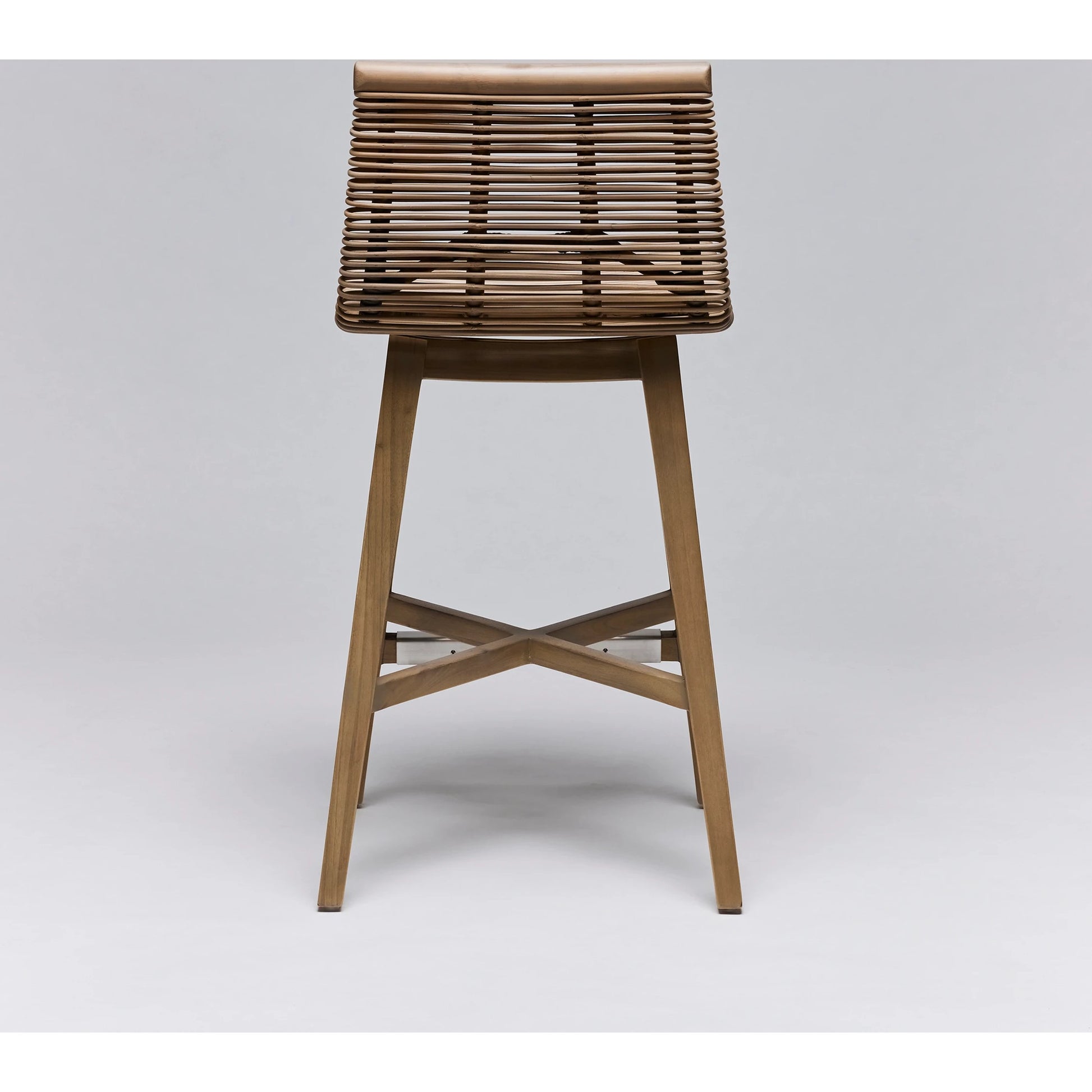 Sanibel Counter Stool by Interlude Home in narragansett grey. Made from rattan, mahogany in a cottage & farmhouse style.