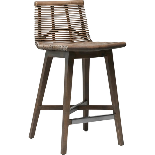 Sanibel Counter Stool by Interlude Home. Made from rattan, mahogany in a cottage & farmhouse style.
