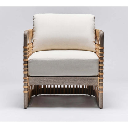 Palms Lounge Chair by Interlude Home in chestnut, natural rattan, natural. Made from mahogany, rattan, flax weave in a cottage & farmhouse style.