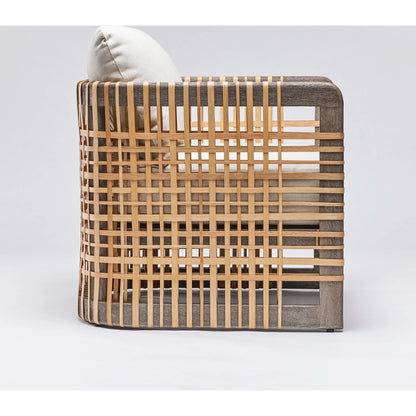 Palms Lounge Chair by Interlude Home in chestnut, natural rattan, natural. Made from mahogany, rattan, flax weave in a cottage & farmhouse style.