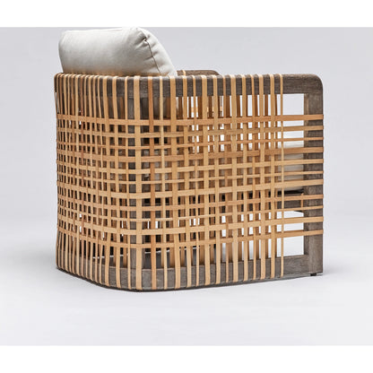 Palms Lounge Chair by Interlude Home in chestnut, natural rattan, natural. Made from mahogany, rattan, flax weave in a cottage & farmhouse style.