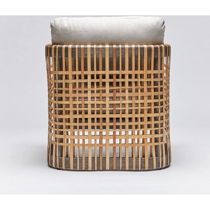 Palms Lounge Chair by Interlude Home in chestnut, natural rattan, natural. Made from mahogany, rattan, flax weave in a cottage & farmhouse style.