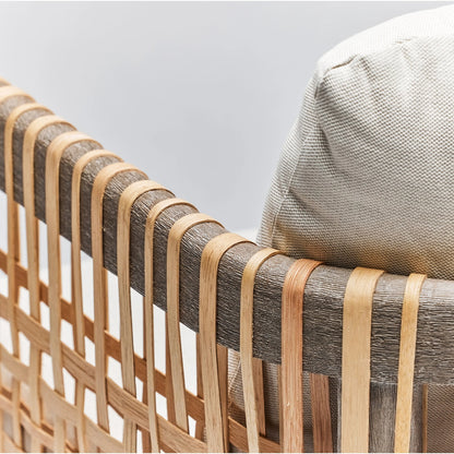 Palms Lounge Chair by Interlude Home in chestnut, natural rattan, natural. Made from mahogany, rattan, flax weave in a cottage & farmhouse style.